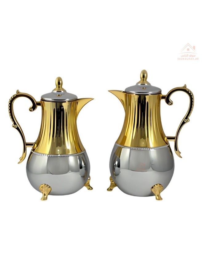دبي كريستال ترمس قهوة وشاي فاخر مطلي بالذهب والفضة، معزول حرارياً، إبريق قهوة عربي ذهبي، تصميم دلة تقليدي، مقبض مزخرف، قاعدة مرتفعة، غطاء مزخرف. - Image 2